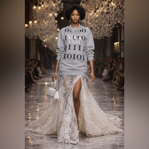 Alexander McQueen Gray Graphic Sweatshirt with Side Lace Up Detail